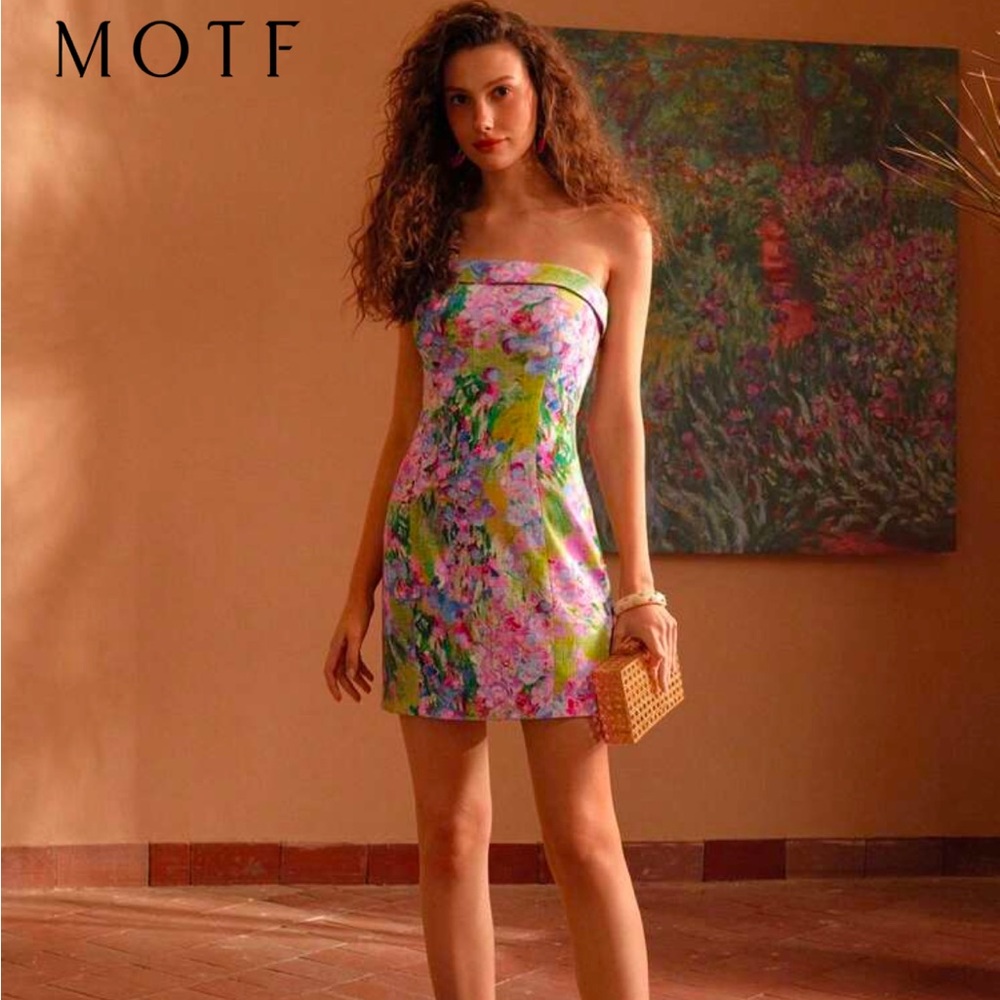 MOTF Strapless Floral Dress - Pink and Green